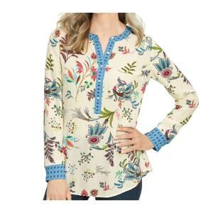Talbots Womens Band Collar Dancing Floral Popover Curved Hem Top Size SP